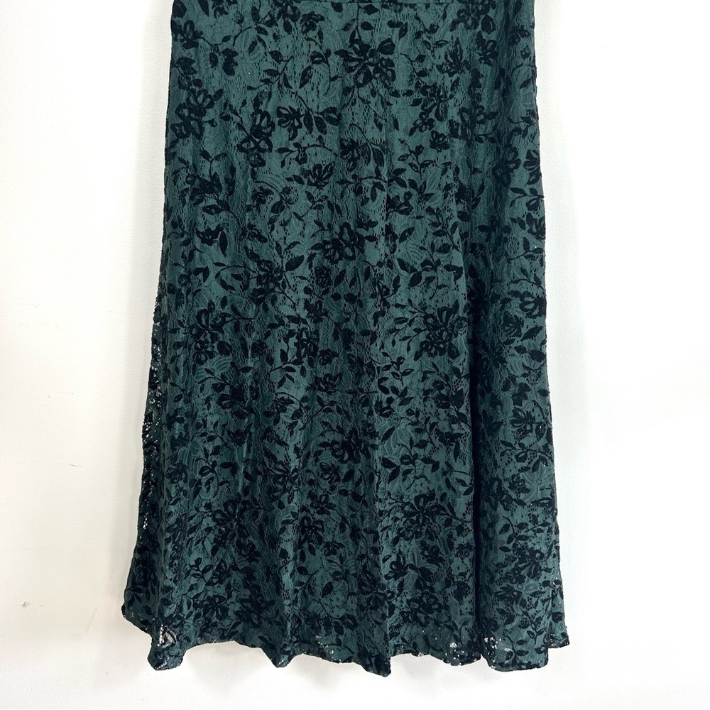 Ralph Lauren Black Label Floral Green Black Velvet Dress Size 12 - Picture 5 of 6